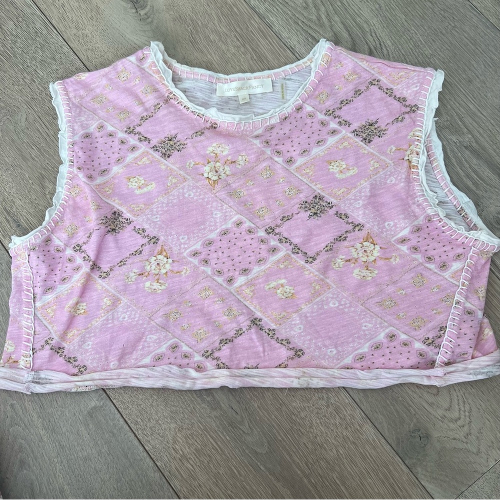 Loveshackfancy Patchwork Pink Crop Tank - image 3